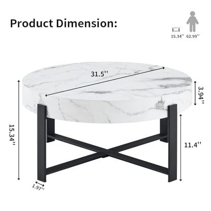 Round Coffee Table, Modern Faux Marble Coffee Table with Metal Frame, Small Wood Circle Table, Round Accent Center Tables for Living Room Apartment Small Space(31.5''D-White Marble) - color: X-white Marble