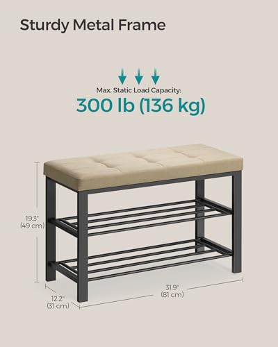 SONGMICS Shoe Bench, Storage Bench, Entryway Bench with Cushion | Shoe Shelf with Seat, Space-Saving, Modern Style, 31.9"W, Camel Brown and Ink Black ULBS057K01 - color: Camel Brown + Ink Black, size: 31.9"W