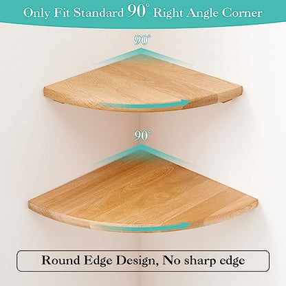 Oak Corner Shelf 12 inches Natural Wood Floating Corner Shelves Round End Wall Mounted Display Shelf Corner Plant Stand for Bathroom Kitchen Bedroom Livingroom Floating Shelves - size: 12 inches
