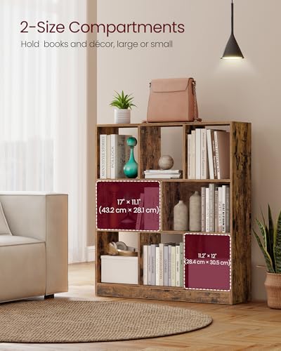 VASAGLE Bookcase Open Storage Shelf, 9.4 x 35.4 x 39.4 Inches | Bookshelf, Rustic Brown, CUSTOS Collection, ULBC455K01 - color: Rustic Brown, size: 8 Cubes (9.4"D x 39.4"H), style: 1 Pack