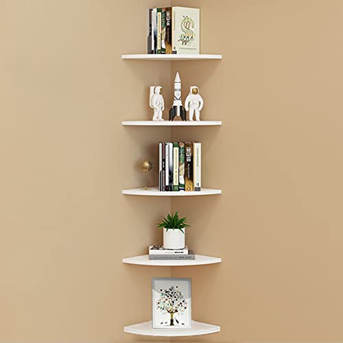 Set of 5 Pieces Corner Mounting Shelf with White, Wood Floating Wall Mounted Storage Shelf for Living Room, Bathroom, Bedroom, Kitchen, Office