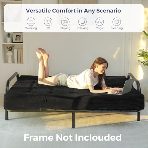 MAXYOYO Foldable Mattress, 8-Inch Tufted Futon Mattress with Handles | Tufted Floor Sofa Bed and Versatile Mattress, Carry Handles for Living Rooms or Guest Rooms, Frame Not Included, Black - color: Black