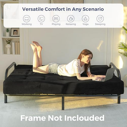 MAXYOYO Foldable Mattress, 8-Inch Tufted Futon Mattress with Handles | Tufted Floor Sofa Bed and Versatile Mattress, Carry Handles for Living Rooms or Guest Rooms, Frame Not Included, Black - color: Black