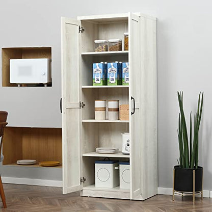 HOMCOM 63" 2-Door Kitchen Pantry 5-Tier Antique White | Freestanding Storage Cabinet, Shelving, 2 Adjustable Shelves, for Dining Room - color: White