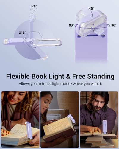 DEWENWILS USB Rechargeable LED Book Light for Reading in Bed (Purple) | 2-Level Eye Protection Brightness, Flexible Lighting Angle, Warm White, Portable Bookmark Lights for Kids, Book Lovers - color: Purple