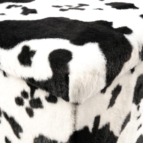Luxe Faux Fur Storage Ottoman, Cowhide Black/White, 15 x 15 x 15 in | Engineered Wood, Tool-Free Assembly, Modern Style, Seat And Footrest - color: Cowhide Black/White, size: 15"D x 15"W x 15"H