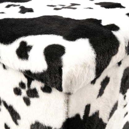 Luxe Faux Fur Storage Ottoman, Cowhide Black/White, 15 x 15 x 15 in | Engineered Wood, Tool-Free Assembly, Modern Style, Seat And Footrest - color: Cowhide Black/White, size: 15"D x 15"W x 15"H