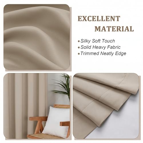 Biscotti Beige Curtains for Bedroom 90 Inches Long 2 Panels, Light Blocking Modern Living Room Curtains with Rod Pocket, Thermal Insulated Drapes Window Treatments, Each Panel 50" W x 90" L - color: Biscotti Beige, size: 50"W x 90"L (Pack of 2)