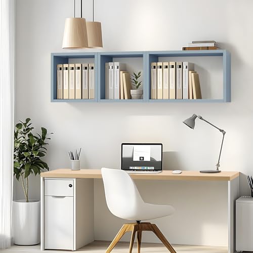 Wall Mount Shelf Set of 3, Floating Cube Shelves for Space Discovery Home and Commercial Use, Large Size Shelves Set, Peace Blue - color: Peace Blue, size: Set3