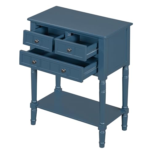 Merax Narrow Console Table, Elegant Slim Entryway Table Sofa Table with Three Storage Drawers and Bottom Shelf for Entryway for Hallway, and Living Room (Navy) - color: Navy