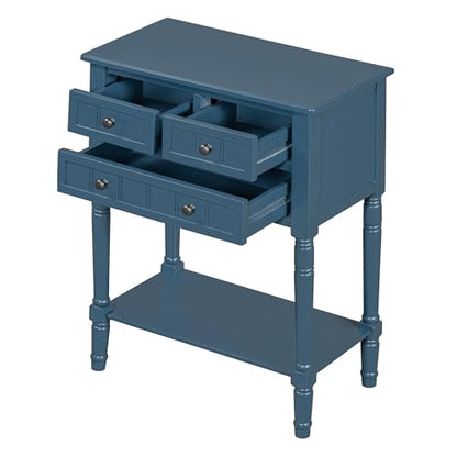 Merax Narrow Console Table, Elegant Slim Entryway Table Sofa Table with Three Storage Drawers and Bottom Shelf for Entryway for Hallway, and Living Room (Navy) - color: Navy