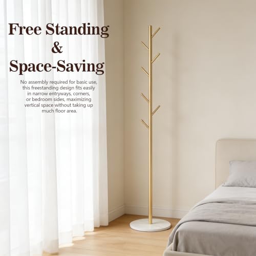 Gold Coat Rack Freestanding, 67" Metal Tree Coat Stand, Sturdy Entryway Hall Tree for Coats, Hats, Bags, Bedroom Office - color: A4