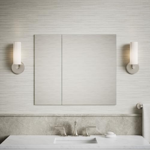 Kohler 55064-NA Embark Slim Medicine Cabinet Mirror, Adjustable Shelves with Mirrored Doors, 30 in. W x 26 in. H - size: 30 in. x 26 in., style: Flat Edge