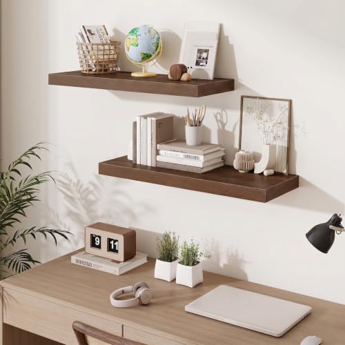 Fun Memories Floating Shelves for Wall, 30 Inch Long Floating Shelves Set of 3, 30 x 10 Wooden Shelves for Wall, Large Storage Shelves, Hanging Shelves for Bathroom Kitchen Bedroom, Walnut - color: Walnut, size: 30W x 10D x 1.5H