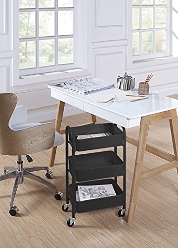 SunnyPoint 3-Tier Delicate Compact Rolling Metal Storage Organizer - Mobile Utility Cart Kitchen/Under Desk Cart with Caster Wheels - BLK (15.35" X 10.24" X 26.8"H) - color: Blk