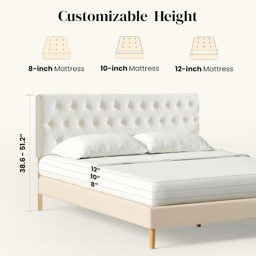 Tufted Upholstered Full Size Bed Headboard in Modern Button Design, Adjustable Solid Wood Head Board, Premium Velvet Fabric Padded Headboards in Bedroom (White) - color: White, size: Full