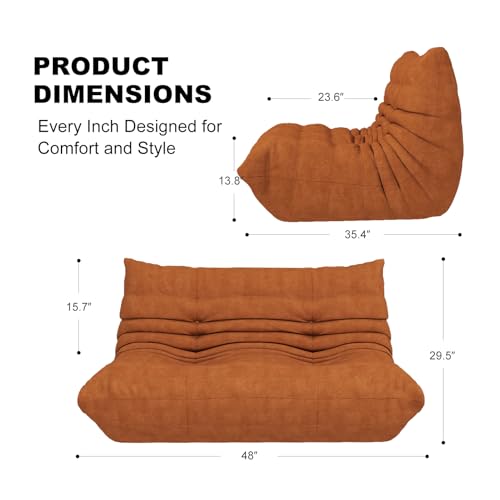 Full Foam Loveseat Sofa, Adult Bean Bag Floor Couch with Waterproof Fabric | Dark Orange, armless fireside shape for living rooms, apartments, offices, reading corners, movie nights, and daily lounging. - color: Darkorange, size: Twin