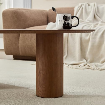 47.24" Modern Coffee Table with Storage Space, Round Low End Table, Rustic Style Bedside Table for Bedroom Living Room - color: Oval+tray-walnut