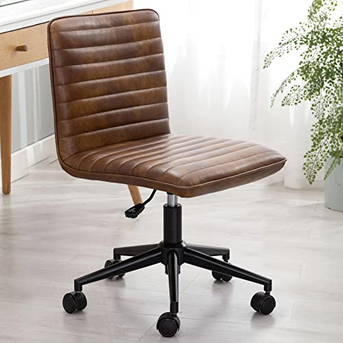 Furnimart Armless Office Desk Chair Task Chair Faux Leather Upholstered Task Chair Teen Desk Chair Mid-Back 360° Swivel Adjustable Small Chair (Leather-DustYellow) - color: Leather-dustyellow