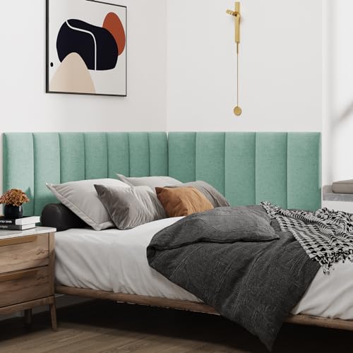 IFNOW Upholstered Wall Mounted Headboard, 3D Soundproof Wall Panels Peel and Stick for King Size, Reusable and Removable Tufted Bed Headboard in Grass Green (12 Panels, 10" x 24") - color: Fabric-grass Green, size: King