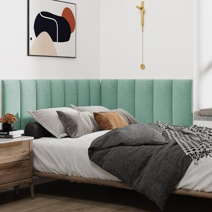 IFNOW Upholstered Wall Mounted Headboard, 3D Soundproof Wall Panels Peel and Stick for King Size, Reusable and Removable Tufted Bed Headboard in Grass Green (12 Panels, 10" x 24") - color: Fabric-grass Green, size: King