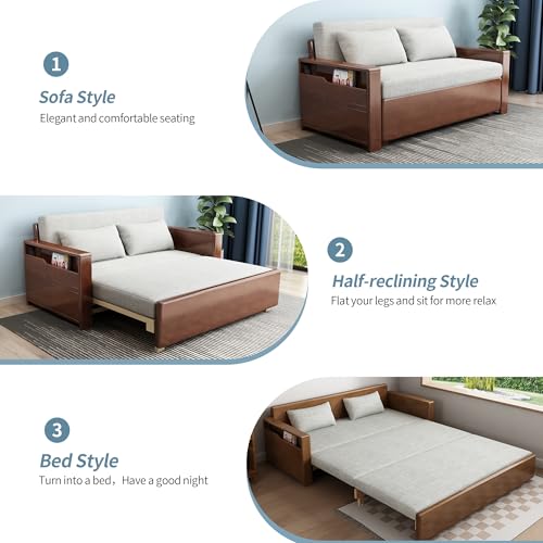 71" 3-in-1 Sleeper Pull Out Sofa, Solid Wood Walnut Frame Sectional Couch | Solid wood sofa bed, convertible to guest bed. Great for living rooms, apartments & offices. Also saves space in tiny rooms. - color: Brown-grey8, size: 71inches