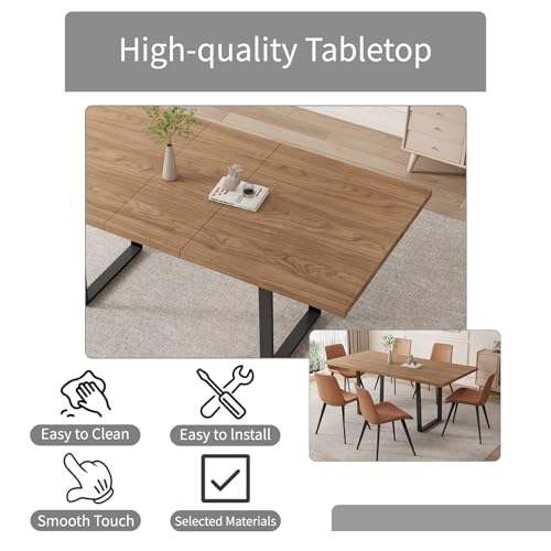 Mid-Century Extendable Dining Table Set, 51"-67", 6 Upholstered Chairs - color: Walnut Table-a, size: 51"-67"