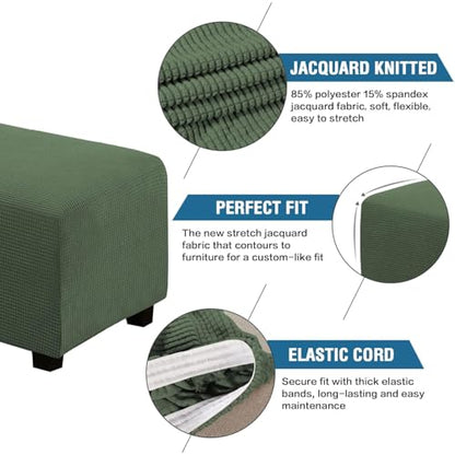 H.VERSAILTEX Ottoman Cover Slipcover Rectangle Fit Length 29'-34' Footrest Sofa Slipcovers Stool Cover Footstool Protector Covers Feature Stretch Thick Soft Jacquard Fabric Washable - Bronze Green - color: Bronze Green, size: Rectangle-Large