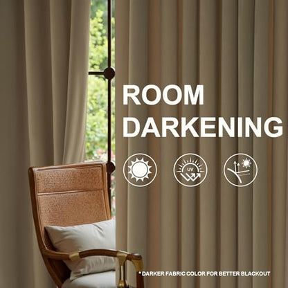 102 Inch Long Custom Velvet Curtains,Beige Room Darkening Noise-Reducing Pleated Drapes with Hooks and Back Tab, Modern White Tone Window Panels for Bedroom, Living Room,2 Panels - color: Beige, size: 40"W x 102"L (Pack of 2)