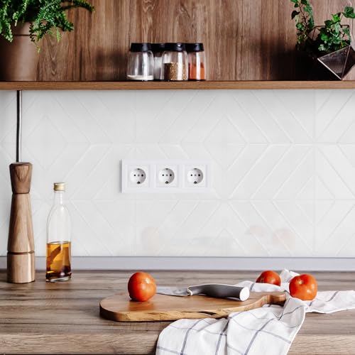 STICKGOO Herringbone Peel and Stick Backsplash, Pure White, 10 Sheets | 12.6 x 9.7 in, Thicker Rectangular Vinyl Stick-On Wall Tiles, Easy Alignment, Waterproof, Easy to Clean, Kitchen/Bathroom - color: Pure White, size: Pack of 10