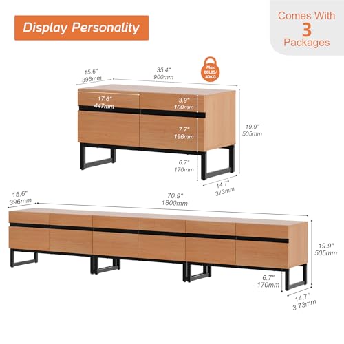 WAMPAT Modern TV Stand for 32-110 Inch TVs, Wood Entertainment Center with Metal Base Storage Cabinets, Media TV Console for Living Room, Mocha, 3Pcs - color: Mocha, size: 3 Pcs