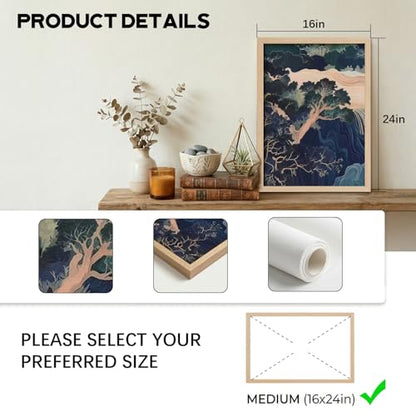 3Pcs Framed Canvas Murals Japanese Modern Landscape Blue-Green Mountain And Water Abstract Nature Posters Art Gallery Living Room Office Home Wall 16x24 Inches Ready To Hang - color: Japanese-1, size: 16x24 Inch
