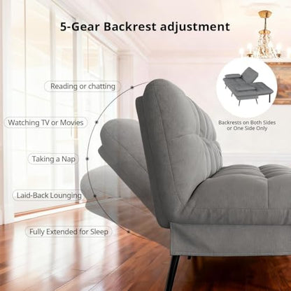 COMHOMA 72″ Convertible Futon Sofa Bed, Adjustable Backrest, Grey | Breathable Fabric Futon Couch with Pillows,Multi-angle Ergonomic Reclining,Space-saving Sleeper Sofa for Living Room - color: Grey