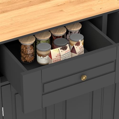 51 Kitchen Island Cart with Drop Leaf Breakfast Bar, Rolling Mobile Kitchen Island Table on Wheels with Storage Cabinet, Drawer, Spice/Towel Rack, Black - size: 51.2 Inch