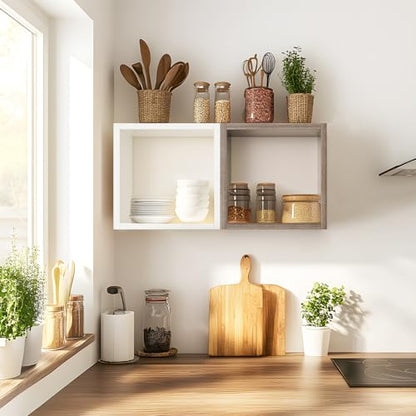Cube Shelves Set2, White Display Shelves Wall Mount 7.75" D x 12.5" W x 12.5" H, (White, Square 2 Cubes) - color: White, size: Square-Set2