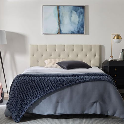 Lucid Mid-Rise Upholstered Headboard - Diamond Tufted - Padded Polyester - Adjustable Height from 34” to 46” - Easy Assembly - Bed Frame or Wall Mount - Sturdy - Pearl - Full / Full XL Size - color: Pearl, size: Full/Full XL