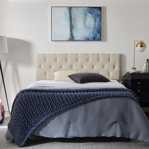 Lucid Mid-Rise Upholstered Headboard - Diamond Tufted - Padded Polyester - Adjustable Height from 34” to 46” - Easy Assembly - Bed Frame or Wall Mount - Sturdy - Pearl - Twin / Twin XL Size - color: Pearl, size: Twin/Twin XL