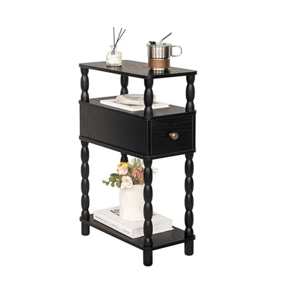 MaxSmeo Black Narrow Side Table, Narrow End Table with Storage, Skinny Small Nightstand with Drawer for Bedroom, Living Room, Small Spaces (Black) - color: Black
