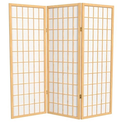 4 ft. Short Window Pane Shoji Screen - Natural - 3 Panels - color: Natural, size: 3 Panels