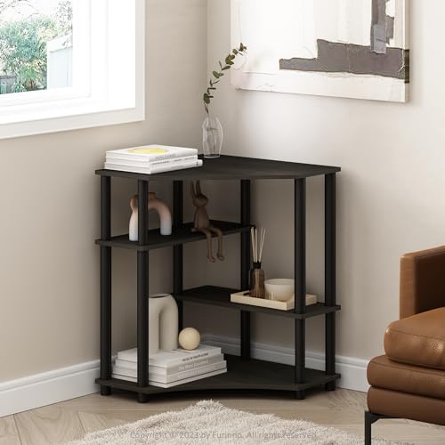 Furinno Turn-N-Tube Storage Shelves, 4-Tier Corner Shelf, Toolless Assembly Display Rack, Corner Bookshelf for Small Space, for Organization and Storage, Living Room, Home Office, Espresso - color: Espresso/Black, size: 4-Tier Corner Shelf