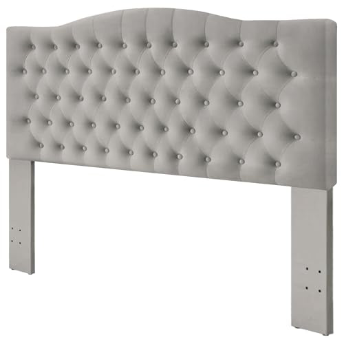 Furpopup Velvet Queen Headboard Only, Upholstered Wall Mount, Silver Gray | 2 ways to use:Wall-mounted (for adjustable bed) and bed frame mounted, Easy to assemble, Classic button design headboard - color: Silver Gray-velvet, size: Queen