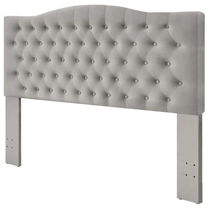Furpopup Velvet Queen Headboard Only, Upholstered Wall Mount, Silver Gray | 2 ways to use:Wall-mounted (for adjustable bed) and bed frame mounted, Easy to assemble, Classic button design headboard - color: Silver Gray-velvet, size: Queen