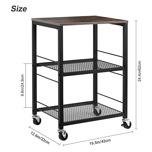 LIANTRAL 3 Tier Rolling Cart, Kitchen Carts on Wheels Utility Cart for Home | Multifunctional Utility Cart with Storage and Steel Frame for Kitchen, Bathroom, Living Room, Bar, Office - size: Medium, style: Brown