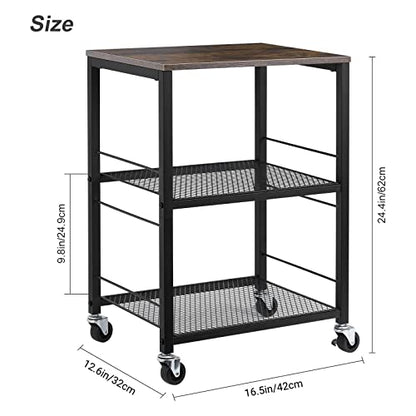 LIANTRAL 3 Tier Rolling Cart, Kitchen Carts on Wheels Utility Cart for Home | Multifunctional Utility Cart with Storage and Steel Frame for Kitchen, Bathroom, Living Room, Bar, Office - size: Medium, style: Brown