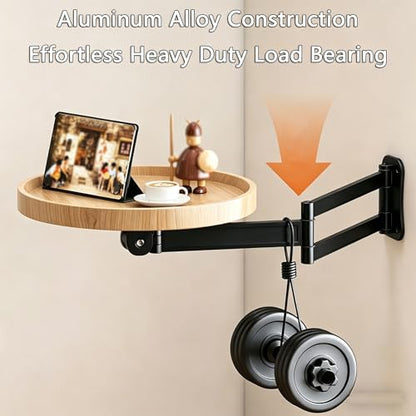 Retractable Wall Mounted Folding Table, 11.8" Adjustable Small Folding Round Desk with Retractable Aluminum Alloy Brackets for Bedroom Bathroom Balcony Living Room Saving (Oak Color) - color: Oak Color