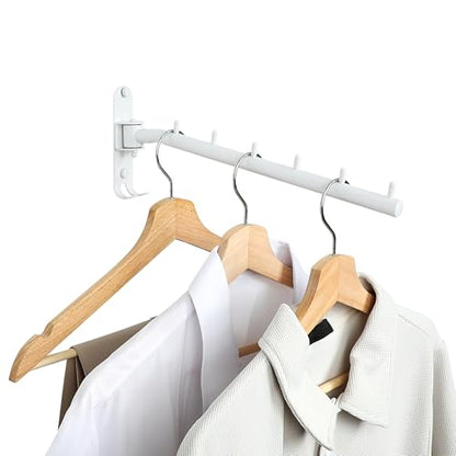 Mooche Swing Clothes Hanger Rack, Garment Racks 11.93" Long, White | 180°Rotation Laundry Drying Rack 304 Stainless Steel Space Saving Wall Mounted for Laundry Room Bedroom Balcony - color: White, size: 1 Pack (6 Hooks)