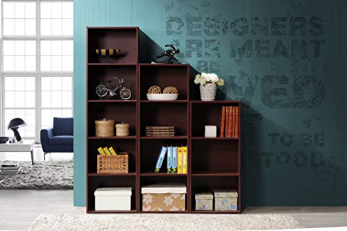 Hodedah 4-Shelf Bookcase in Mahogany - color: Mahogany, size: 4-Shelf