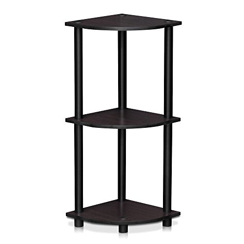 Furinno TURN-N-TUBE Corner Shelf, 3-Tier Corner Bookshelf, Display Storage Shelves with Open Shelves, for Organization and Storage, Living Room, Home Office, Garage, Dark Walnut - color: Dark Walnut, size: 3-Tier Round Tube