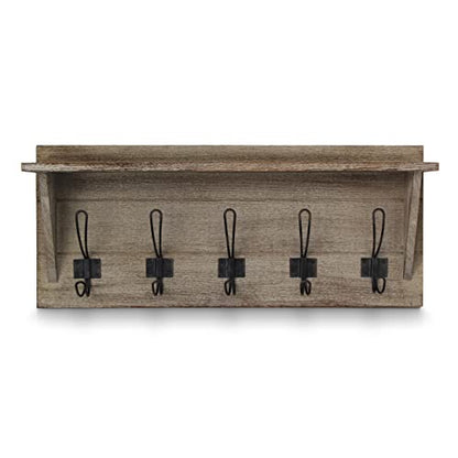 HBCY Creations Rustic Wall Mounted Coat Rack with Shelf - Solid Wood 24" Entryway Shelf with 5 Coat Hangers. Perfect Touch for Your Entryway, Mudroom, Kitchen, Bathroom and More, Weathered Brown - color: 5- Weathered Brown
