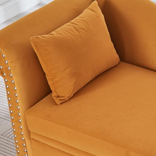 ERYE Velvet Upholstered Right Facing Chaise Lounge Chair, Blue Chaise Lounge Storage W/Nailhead Trim, Wood Legs, Classic Recliner Lounger Accent Sofa for Living Room Bedroom - color: Yolk Yellow/R